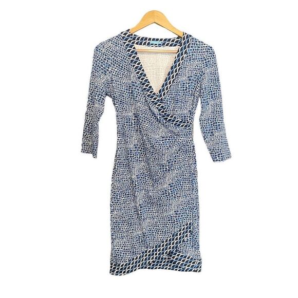 J. McLaughlin Faux Wrap Catalina Cloth Blue White Dress Size XSmall - Picture 1 of 6